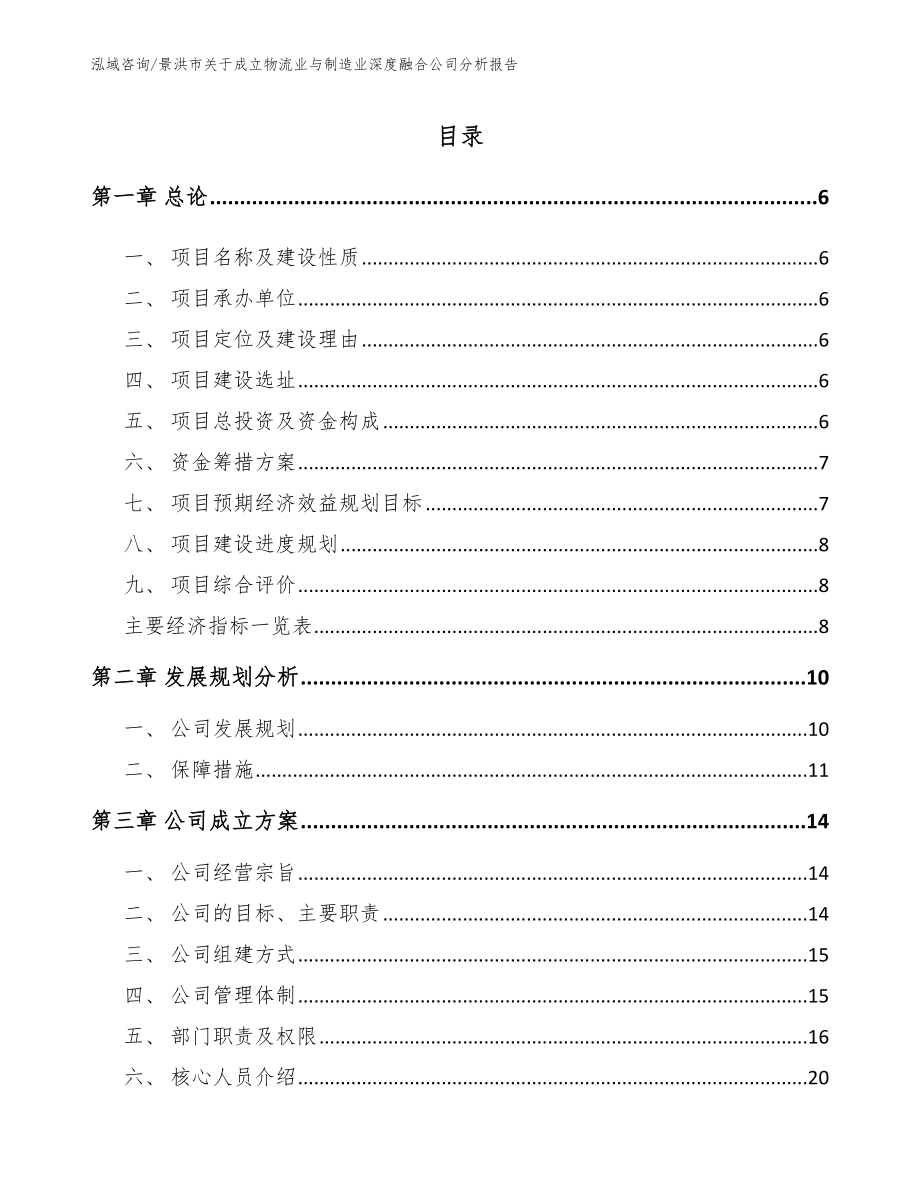 景洪市关于成立物流业与制造业深度融合公司分析报告（模板参考）_第1页