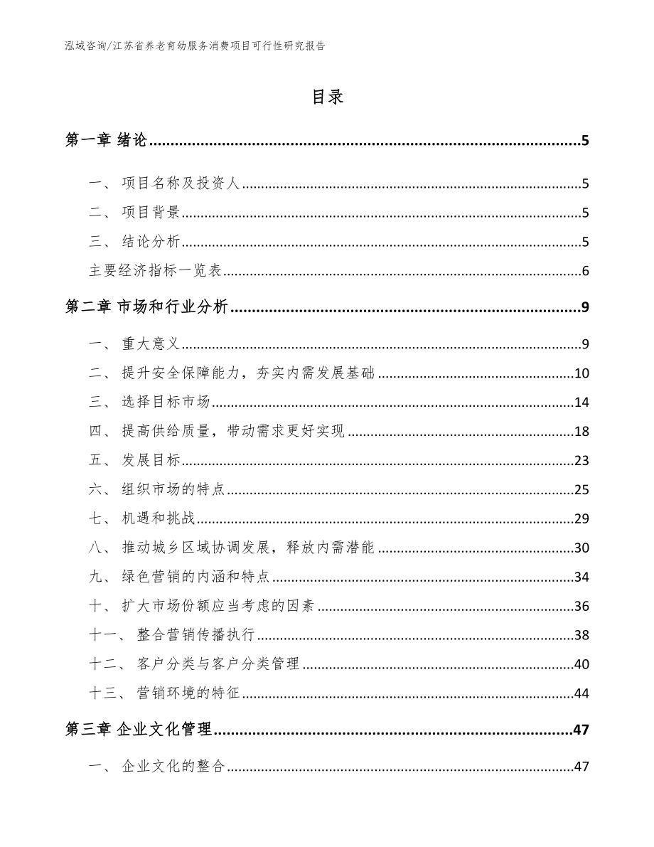 江苏省养老育幼服务消费项目可行性研究报告范文_第1页