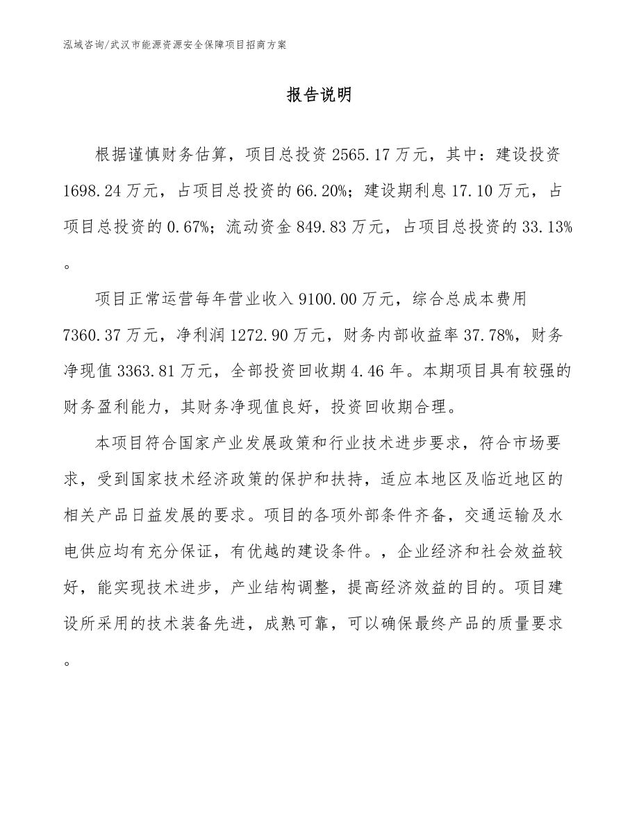 武汉市能源资源安全保障项目招商方案_模板范本_第1页