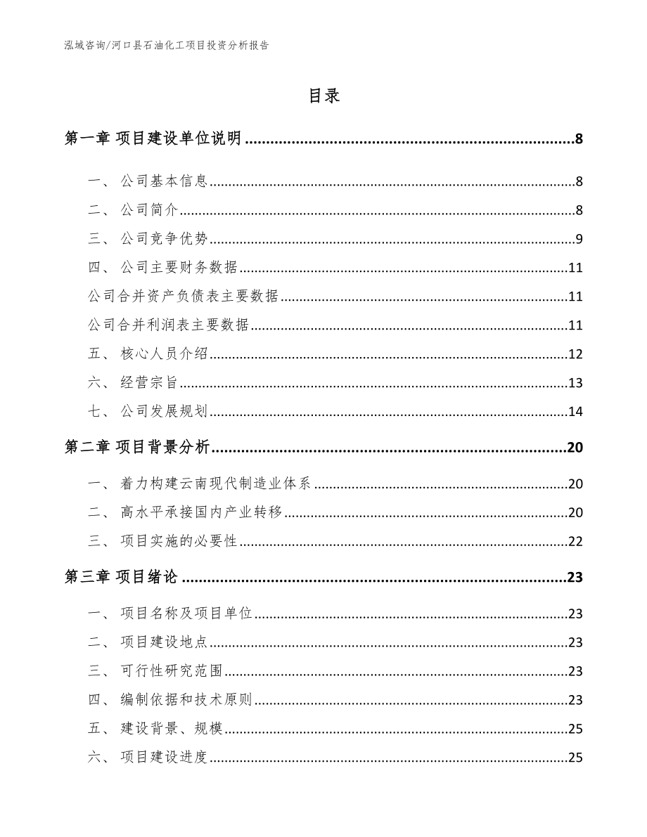 河口县石油化工项目投资分析报告_范文模板_第1页