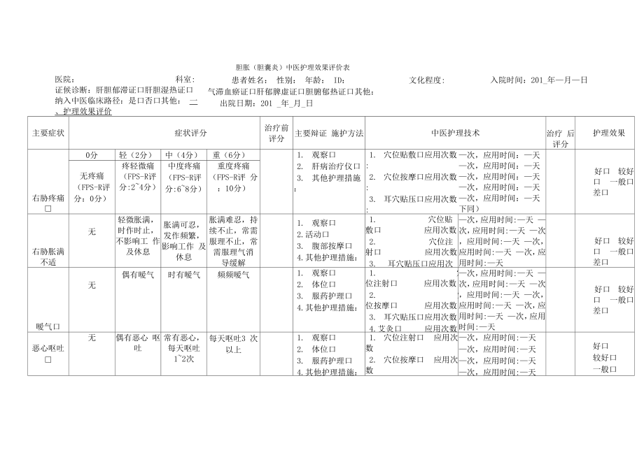 胆胀中医护理效果评价表_第1页