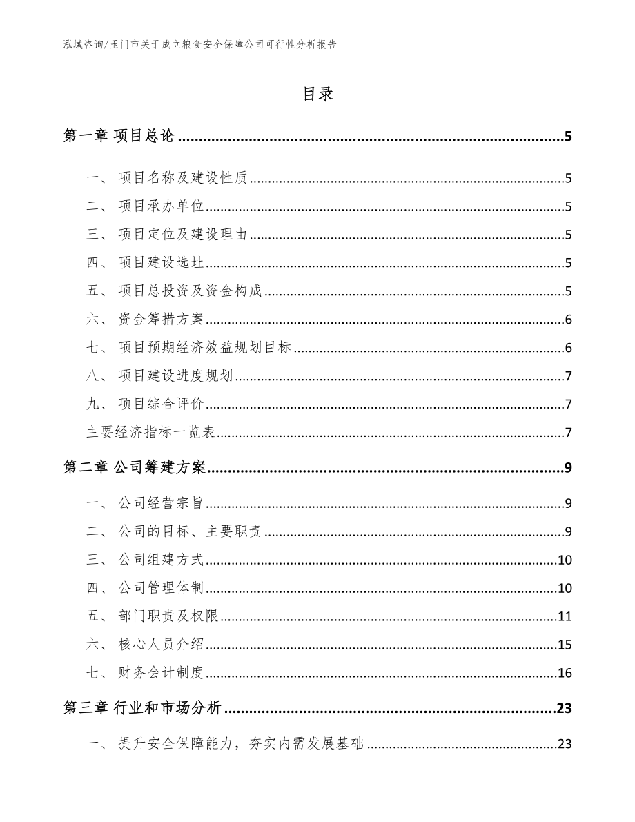 玉门市关于成立粮食安全保障公司可行性分析报告（模板范文）_第1页