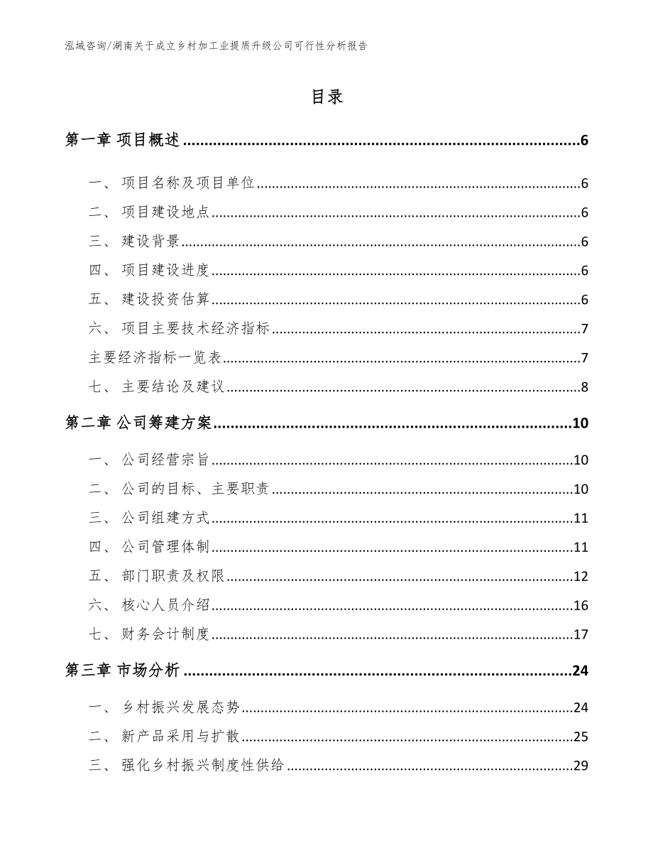 湖南关于成立乡村加工业提质升级公司可行性分析报告【模板】_第1页