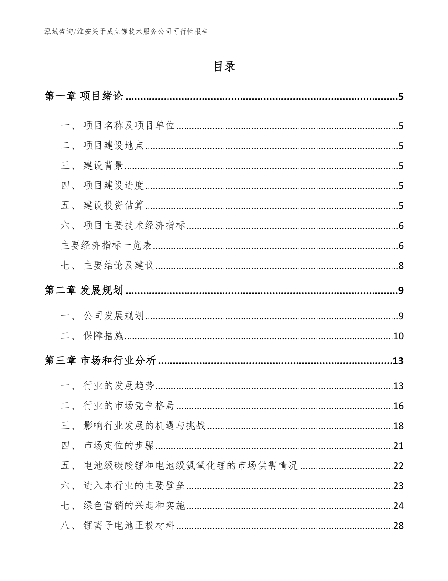 淮安关于成立锂技术服务公司可行性报告_范文模板_第1页