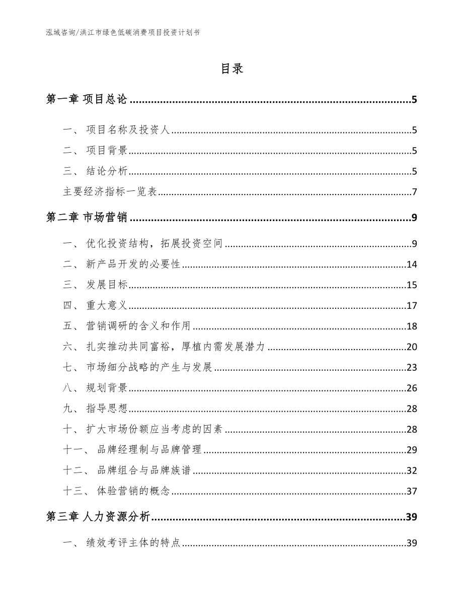 洪江市绿色低碳消费项目投资计划书_第1页
