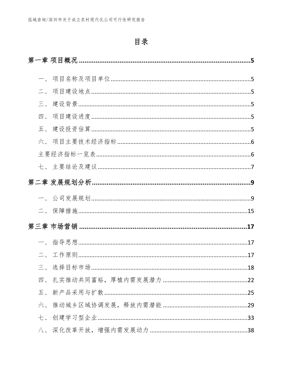 深圳市关于成立农村现代化公司可行性研究报告_第1页