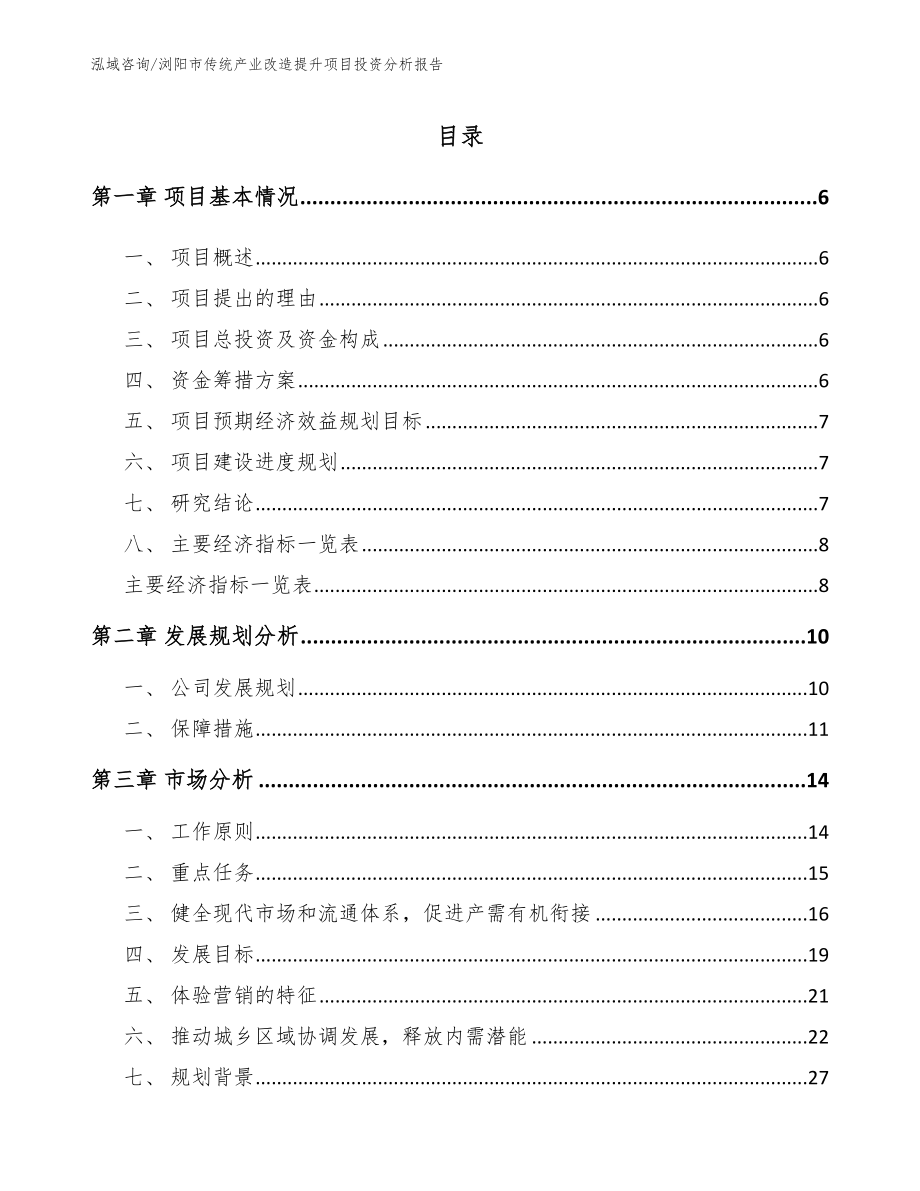 浏阳市传统产业改造提升项目投资分析报告_范文_第1页