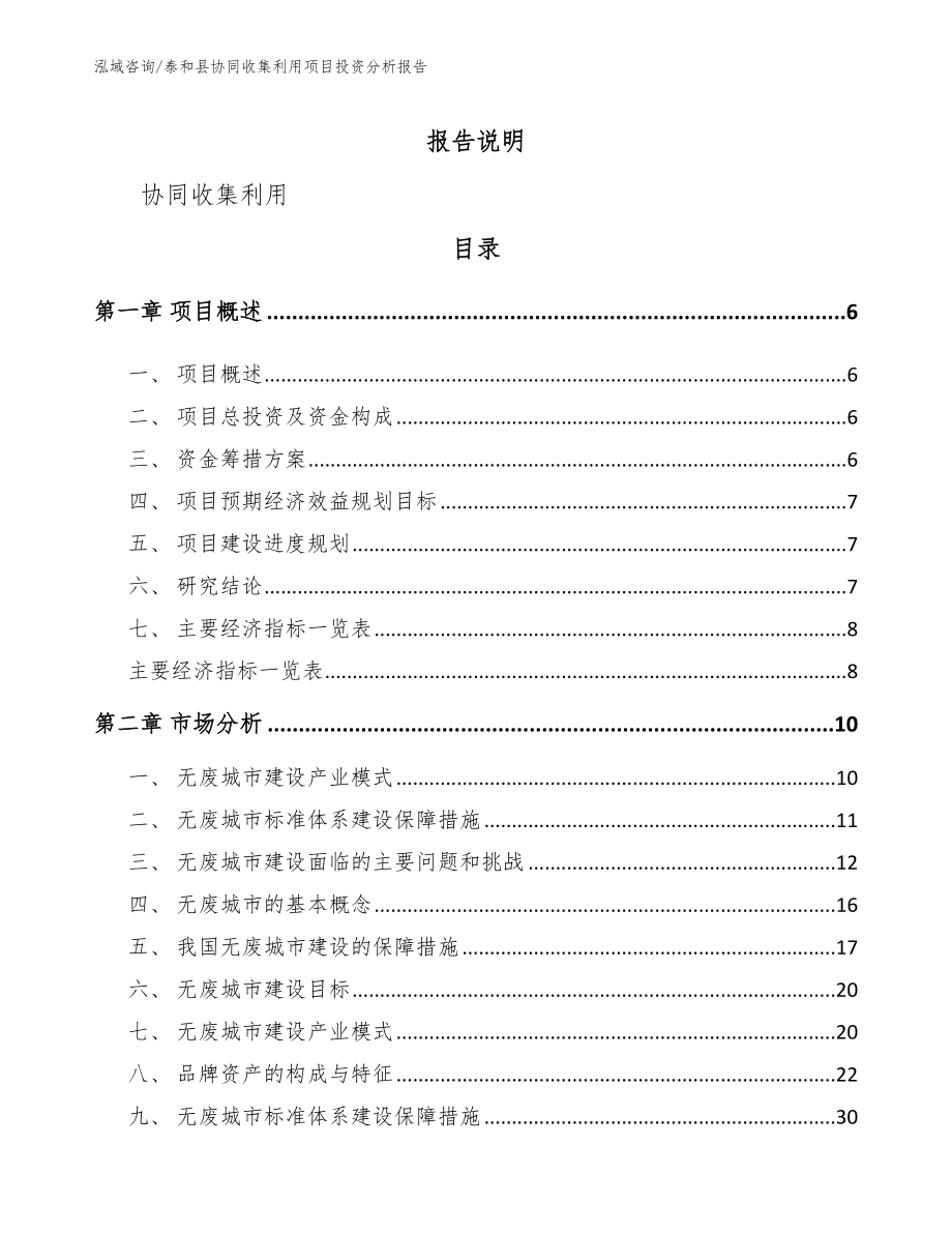 泰和县协同收集利用项目投资分析报告_范文_第1页