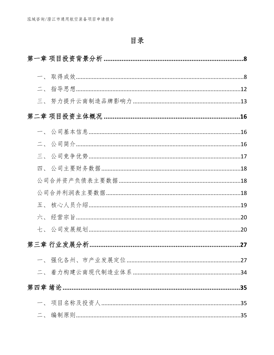 澄江市通用航空装备项目申请报告_模板参考_第1页