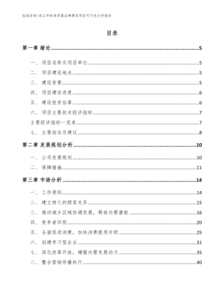 洪江市标准质量品牌建设项目可行性分析报告【范文】_第1页