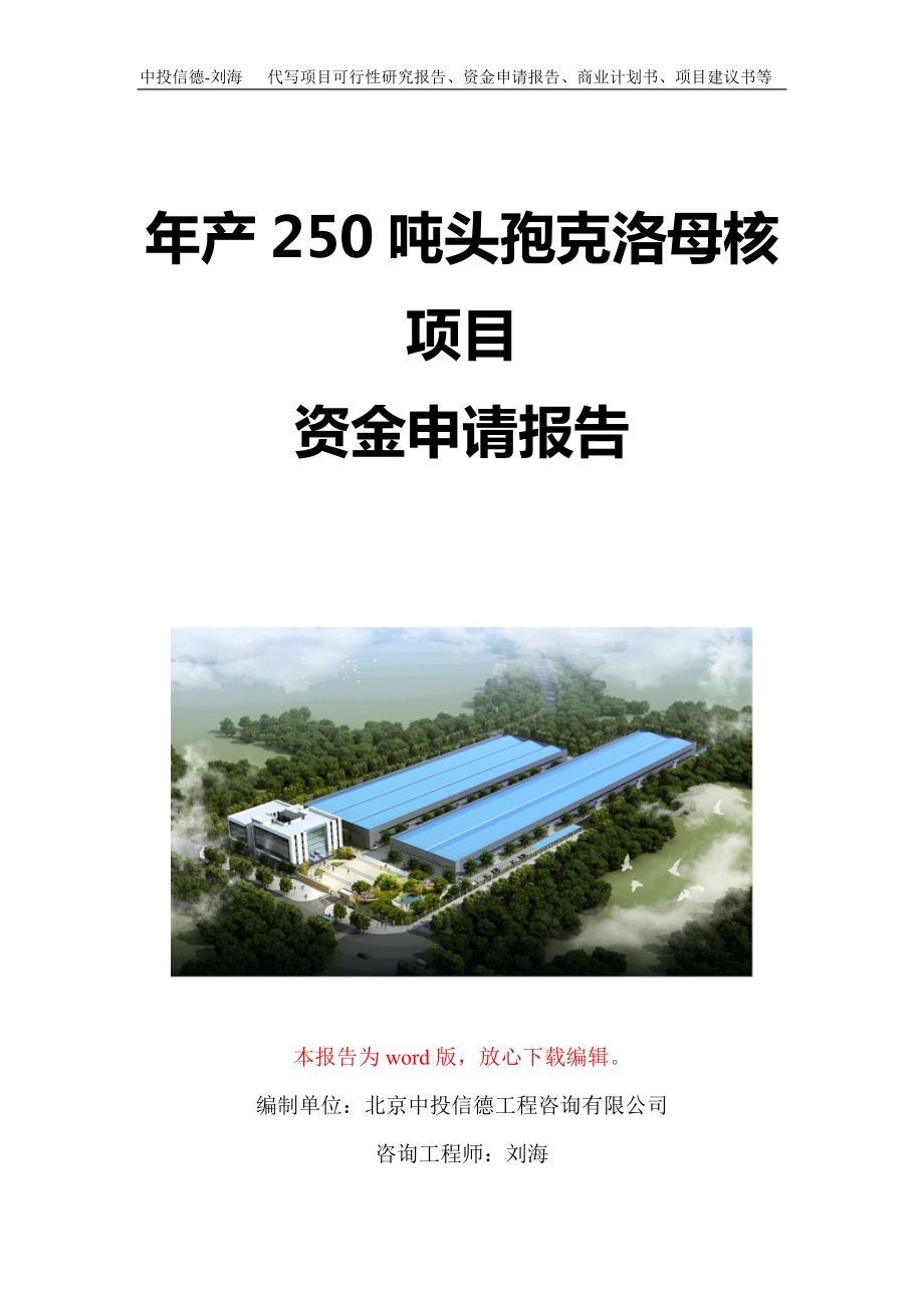 年产250吨头孢克洛母核项目资金申请报告写作模板定制_第1页