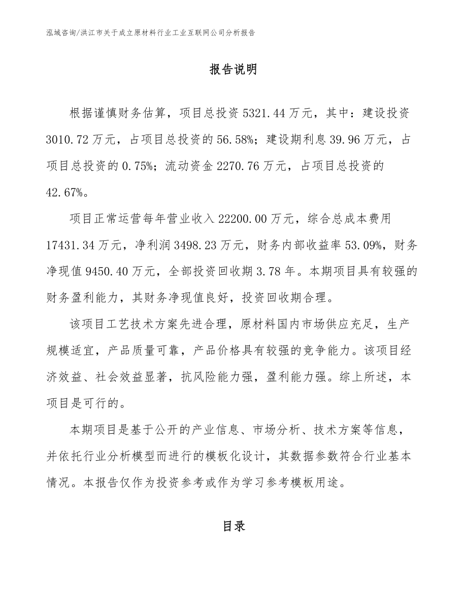 洪江市关于成立原材料行业工业互联网公司分析报告模板范本_第1页