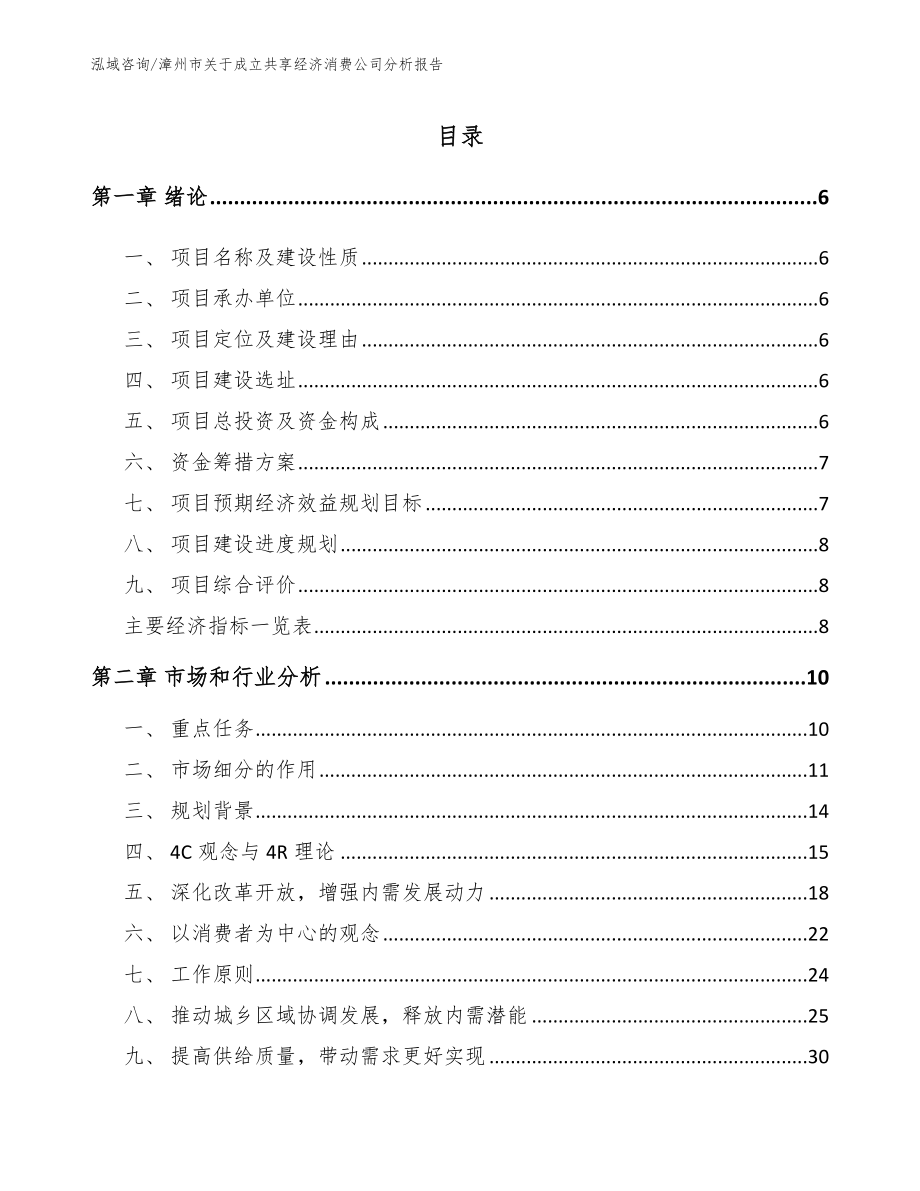 漳州市关于成立共享经济消费公司分析报告参考模板_第1页