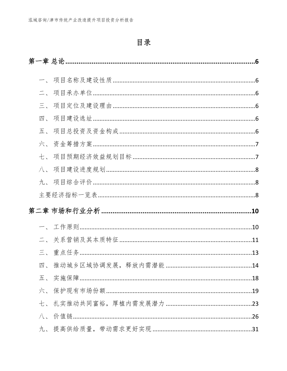 津市传统产业改造提升项目投资分析报告（模板范文）_第1页