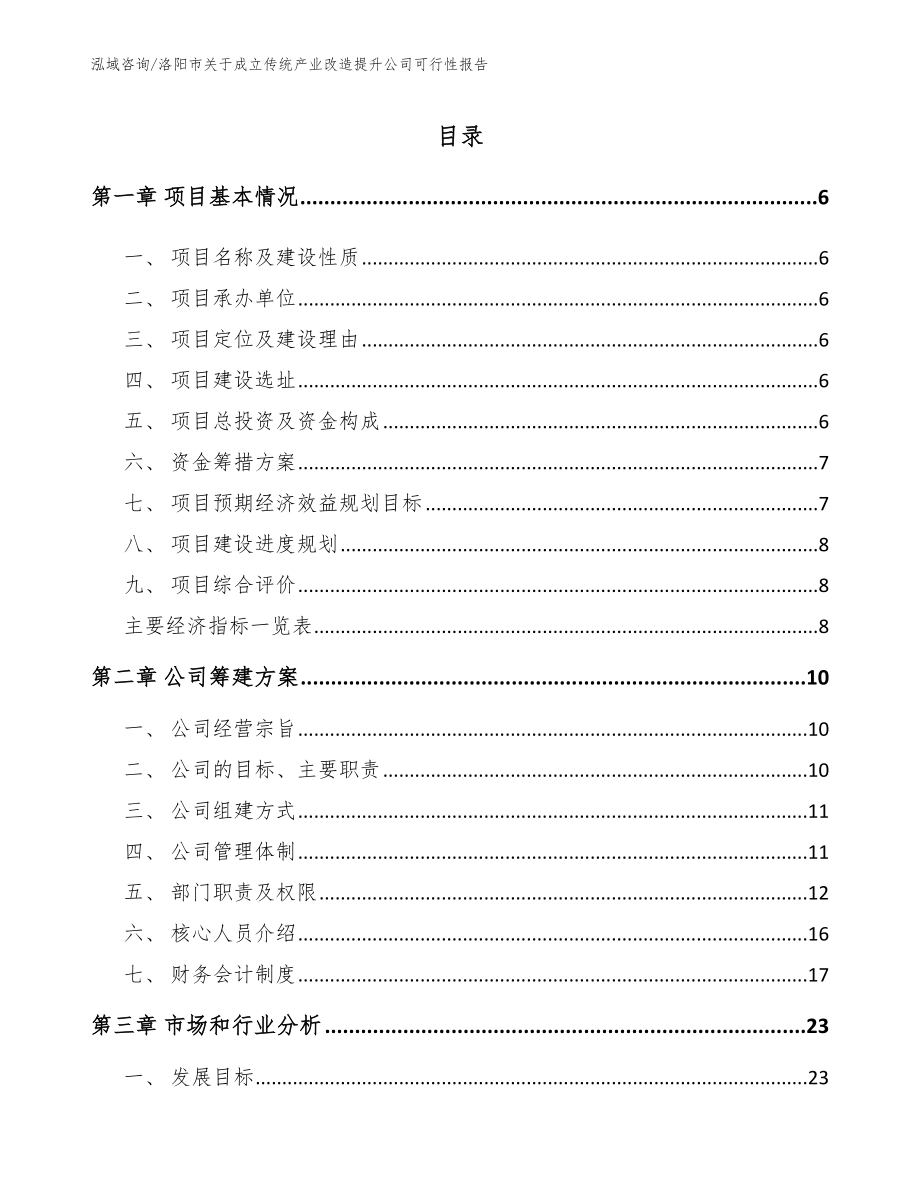 洛阳市关于成立传统产业改造提升公司可行性报告参考模板_第1页