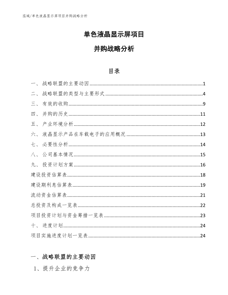 单色液晶显示屏项目并购战略分析【范文】_第1页