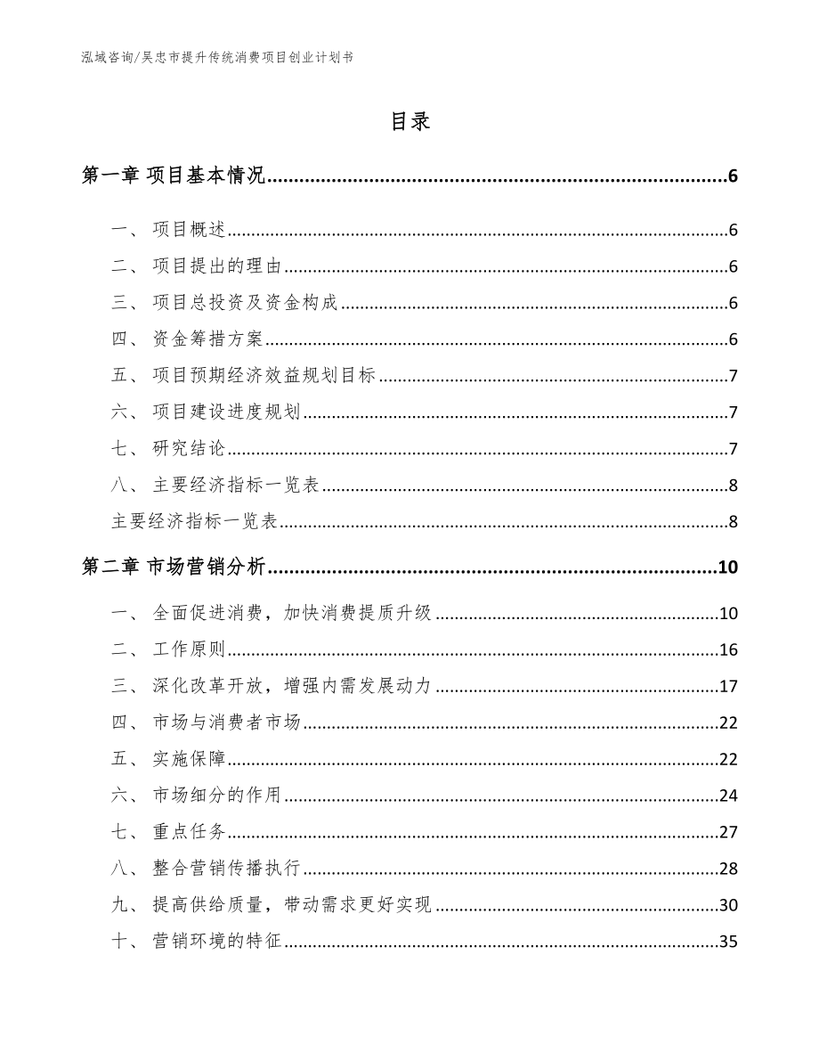 吴忠市提升传统消费项目创业计划书_模板范本_第1页