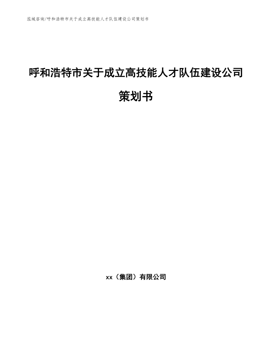 呼和浩特市关于成立高技能人才队伍建设公司策划书模板范本_第1页