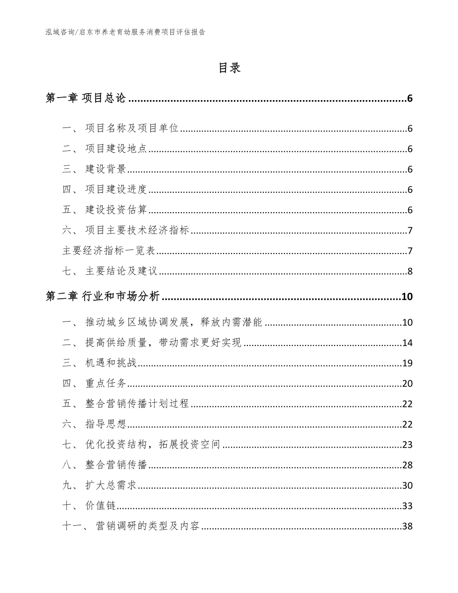 启东市养老育幼服务消费项目评估报告_参考范文_第1页