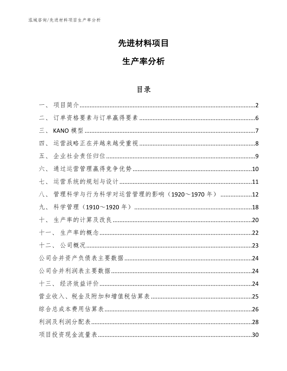 先进材料项目生产率分析_第1页