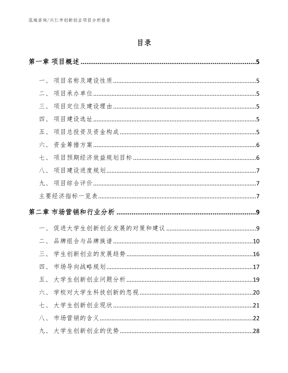 兴仁市创新创业项目分析报告_范文模板_第1页
