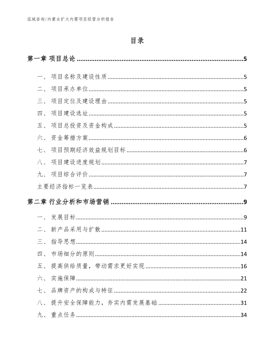 内蒙古扩大内需项目经营分析报告范文参考_第1页