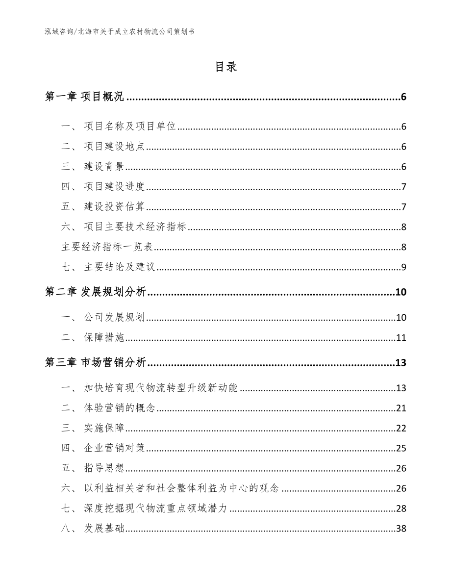 北海市关于成立农村物流公司策划书（模板）_第1页