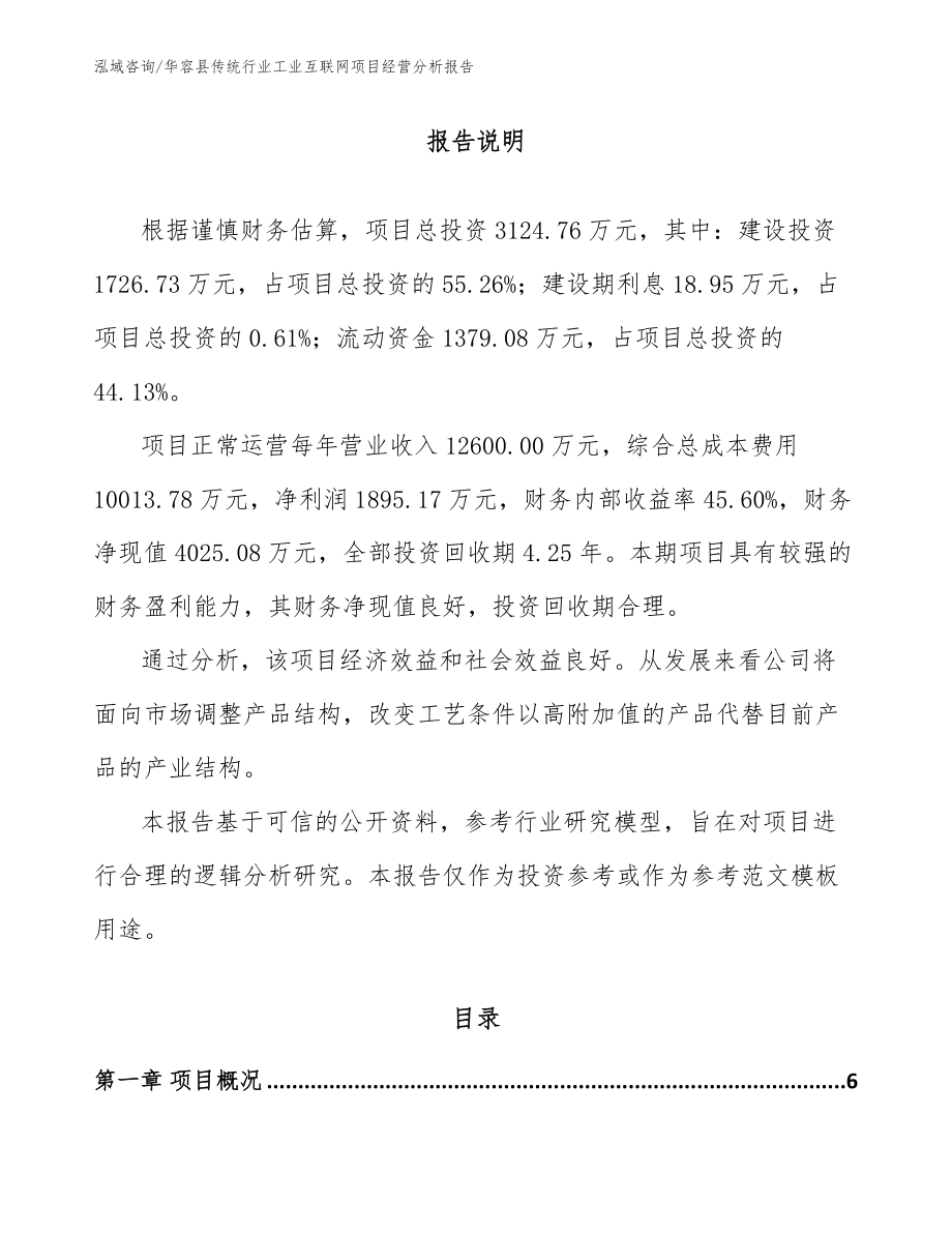 华容县传统行业工业互联网项目经营分析报告模板_第1页