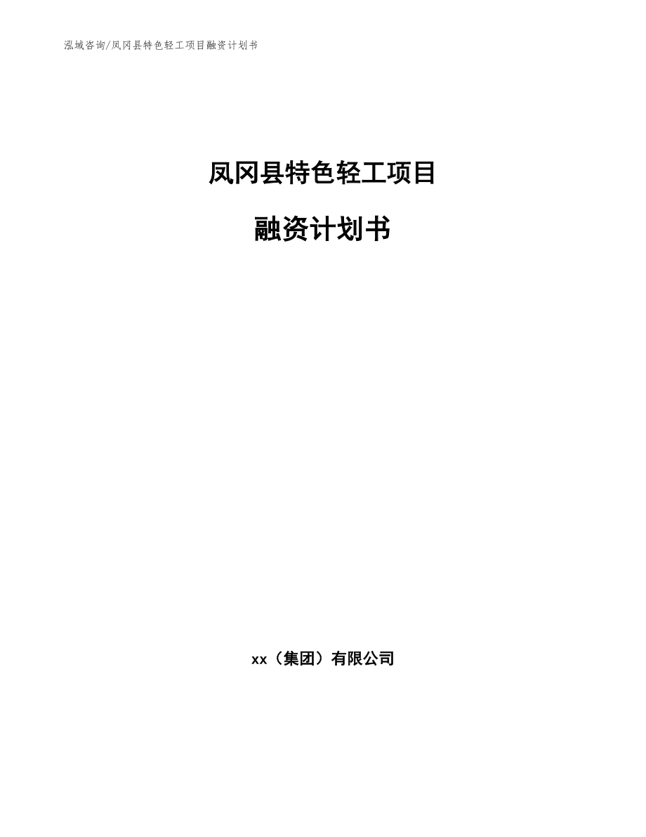 凤冈县特色轻工项目融资计划书_模板范本_第1页
