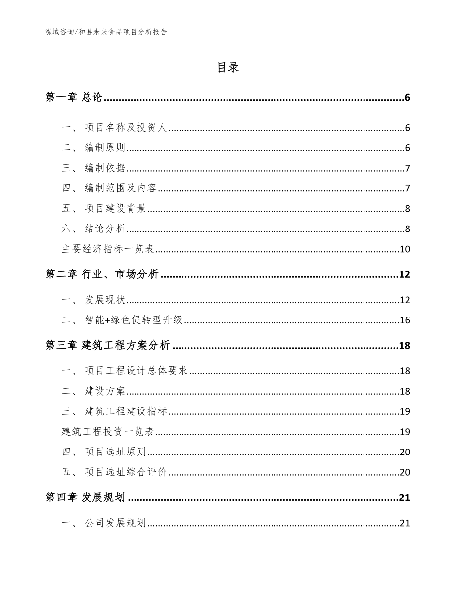 和县未来食品项目分析报告（模板范本）_第1页