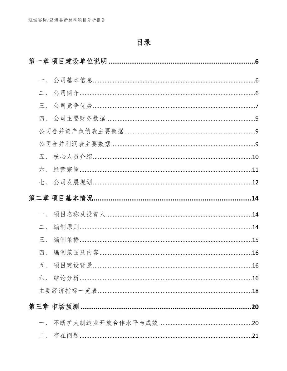 勐海县新材料项目分析报告（模板范文）_第1页
