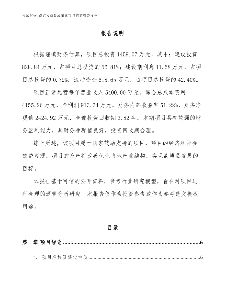 南京市新型城镇化项目招商引资报告【参考模板】_第1页