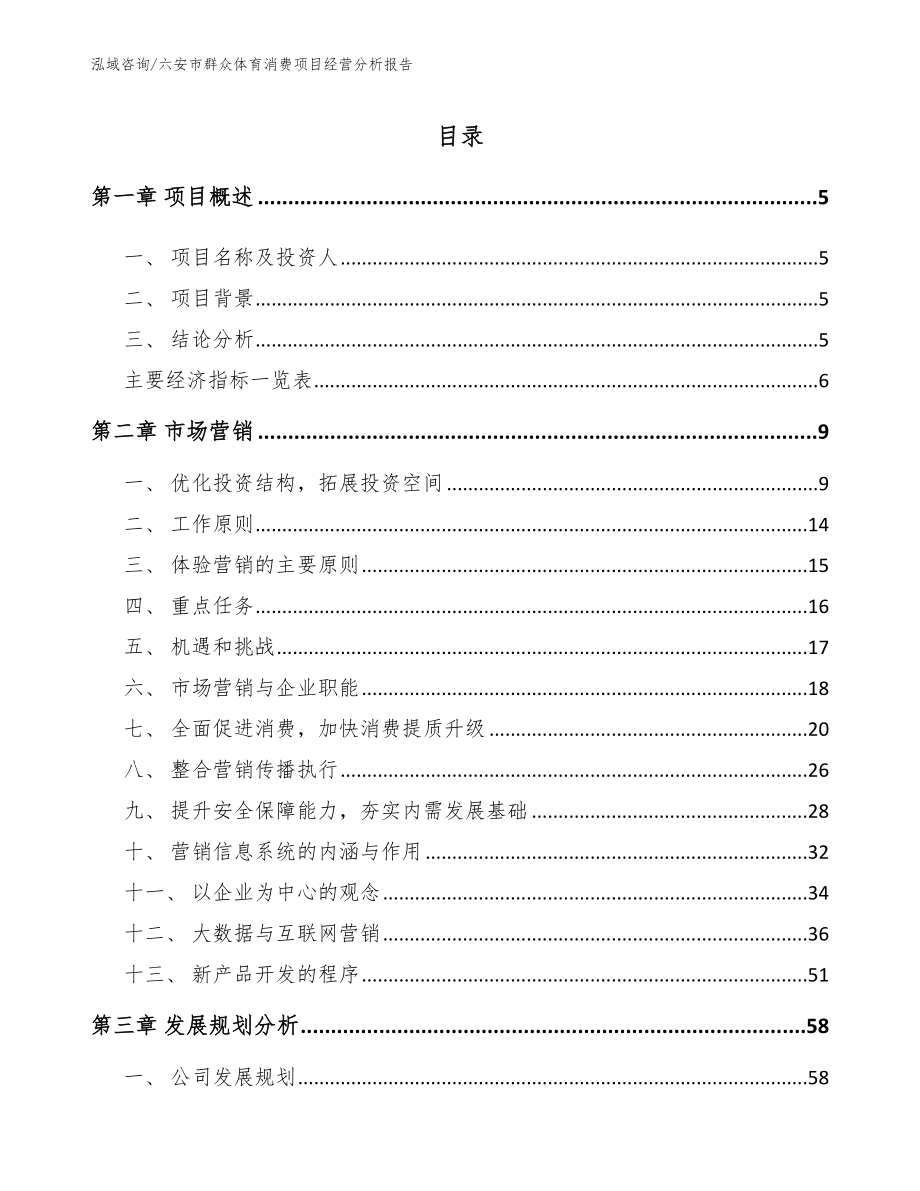 六安市群众体育消费项目经营分析报告模板范文_第1页