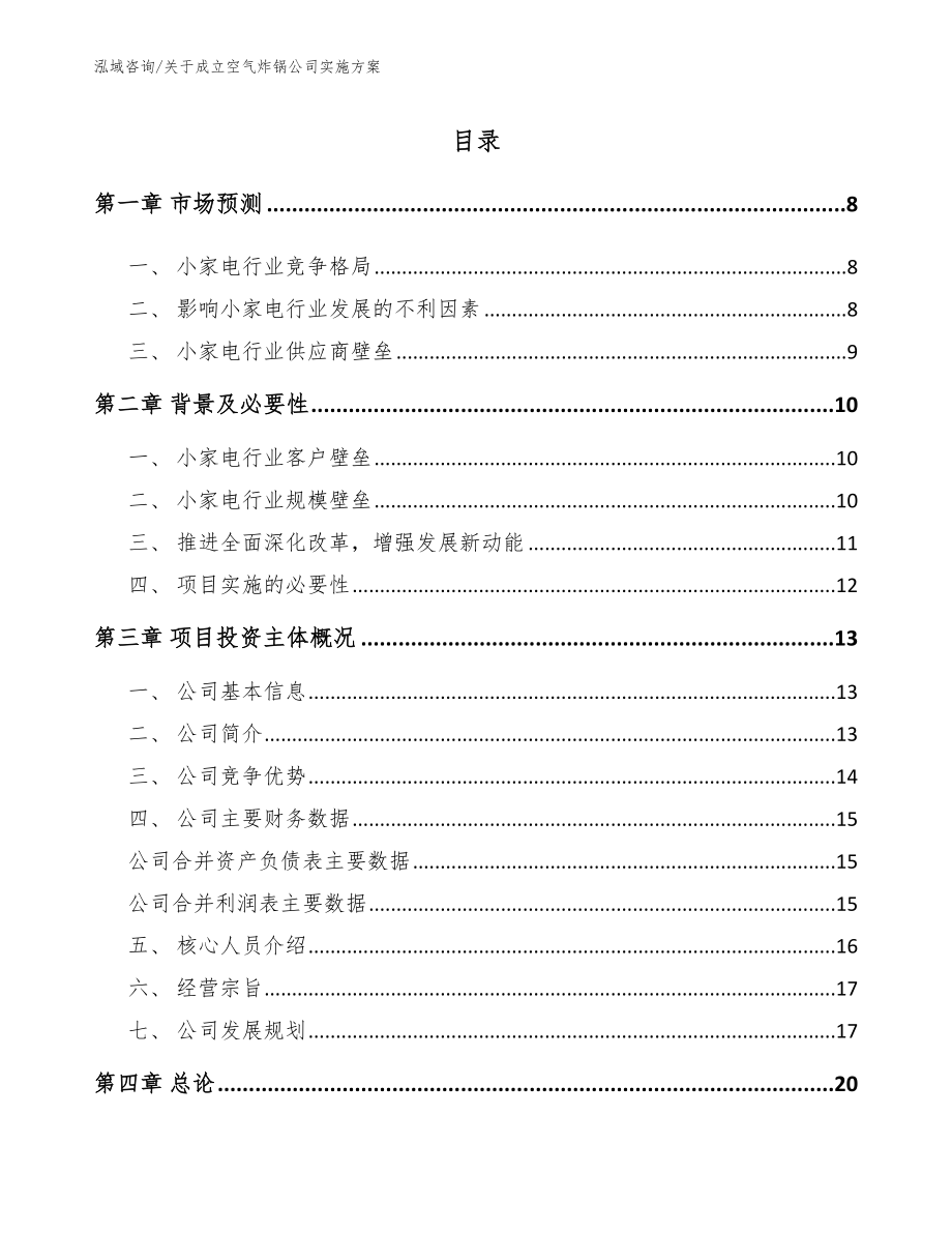 关于成立空气炸锅公司实施方案【参考范文】_第1页