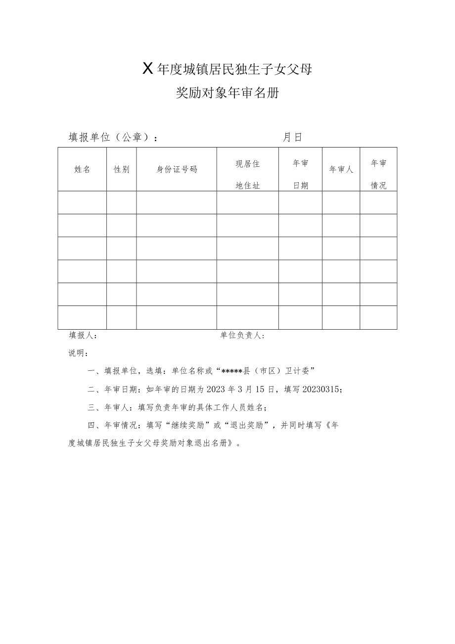 城镇居民独生子女父母奖励对象年审名册_第1页