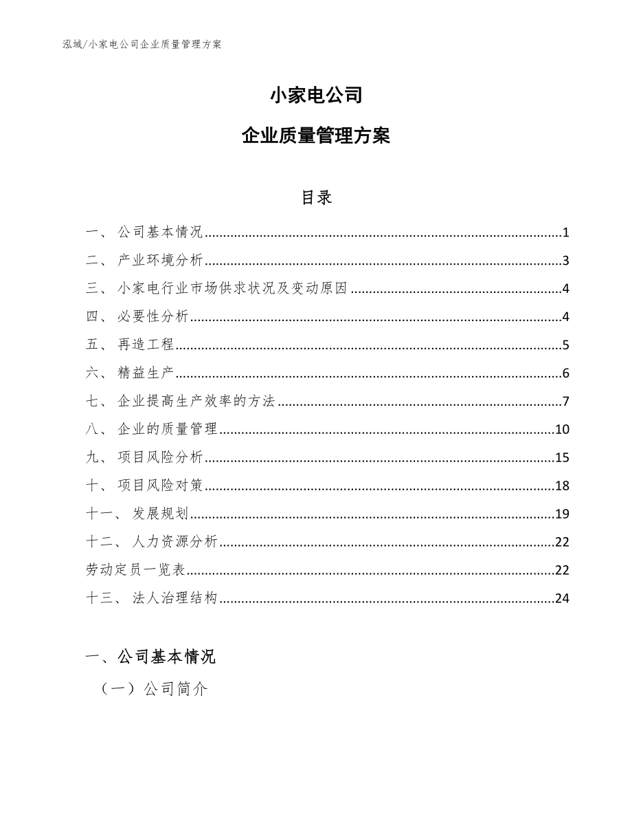 小家电公司企业质量管理方案_第1页