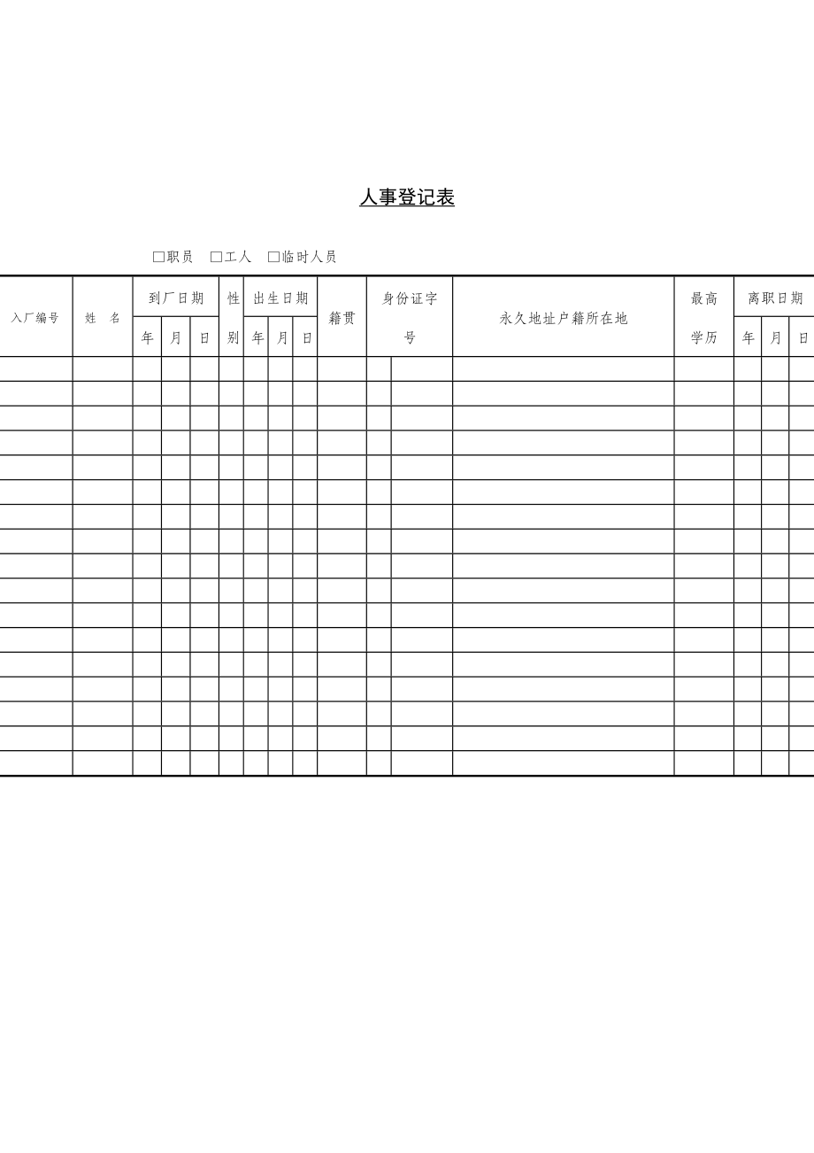 某公司人事资料登记表(doc 3页)_第1页