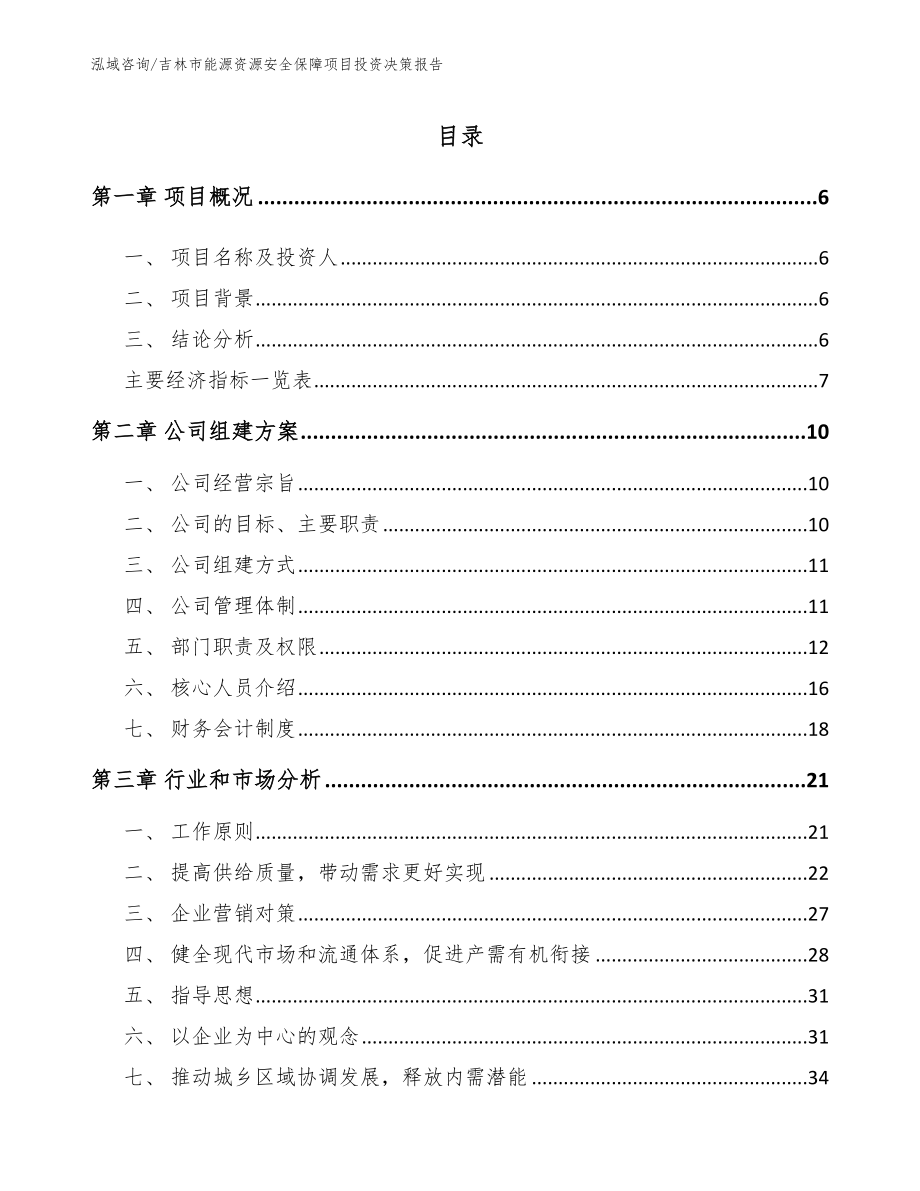 吉林市能源资源安全保障项目投资决策报告_参考范文_第1页