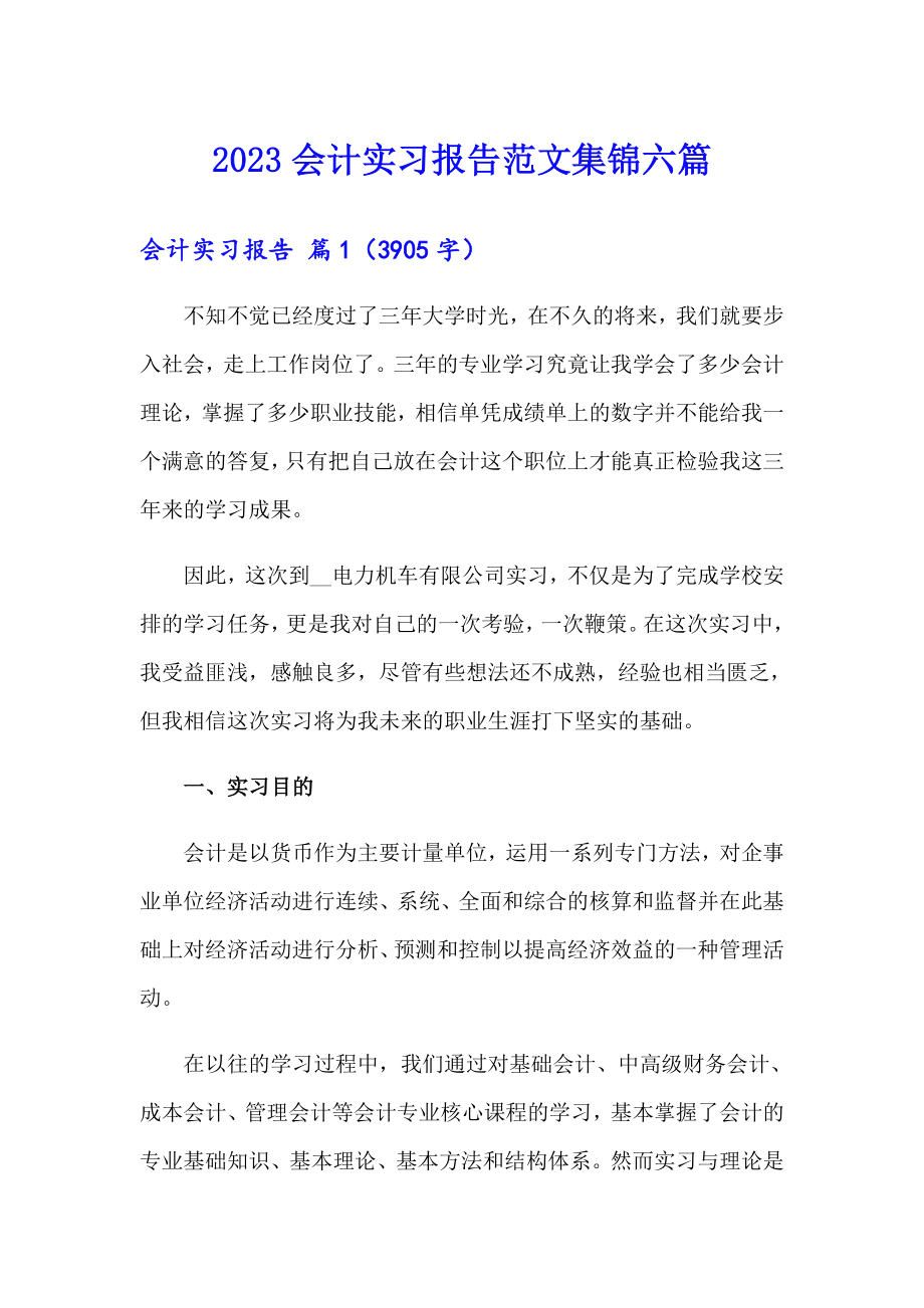 2023会计实习报告范文集锦六篇（精选）_第1页