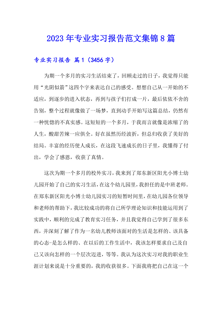 （精编）2023年专业实习报告范文集锦8篇_第1页