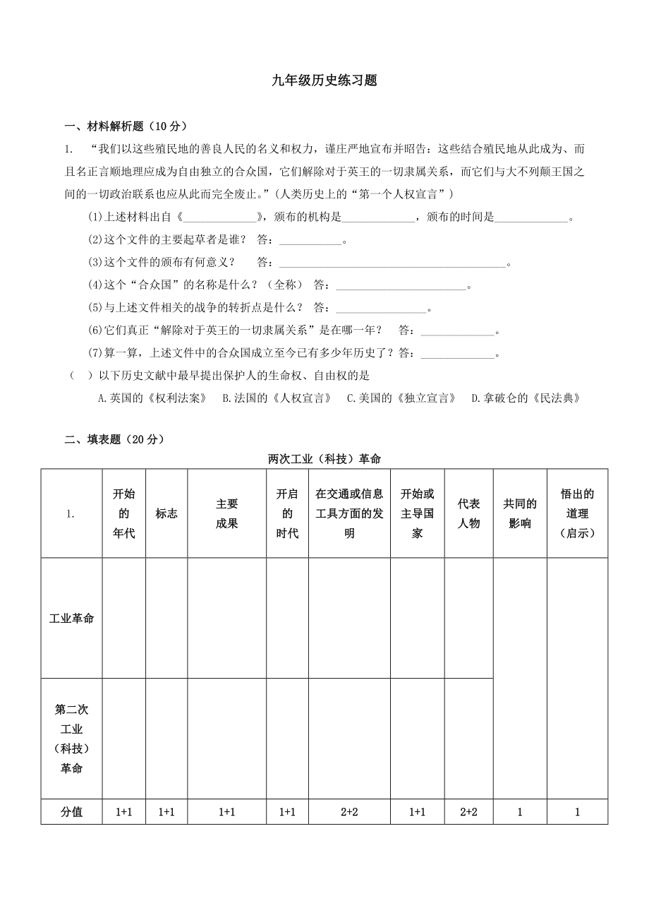 九年级历史13周周末复习_第1页