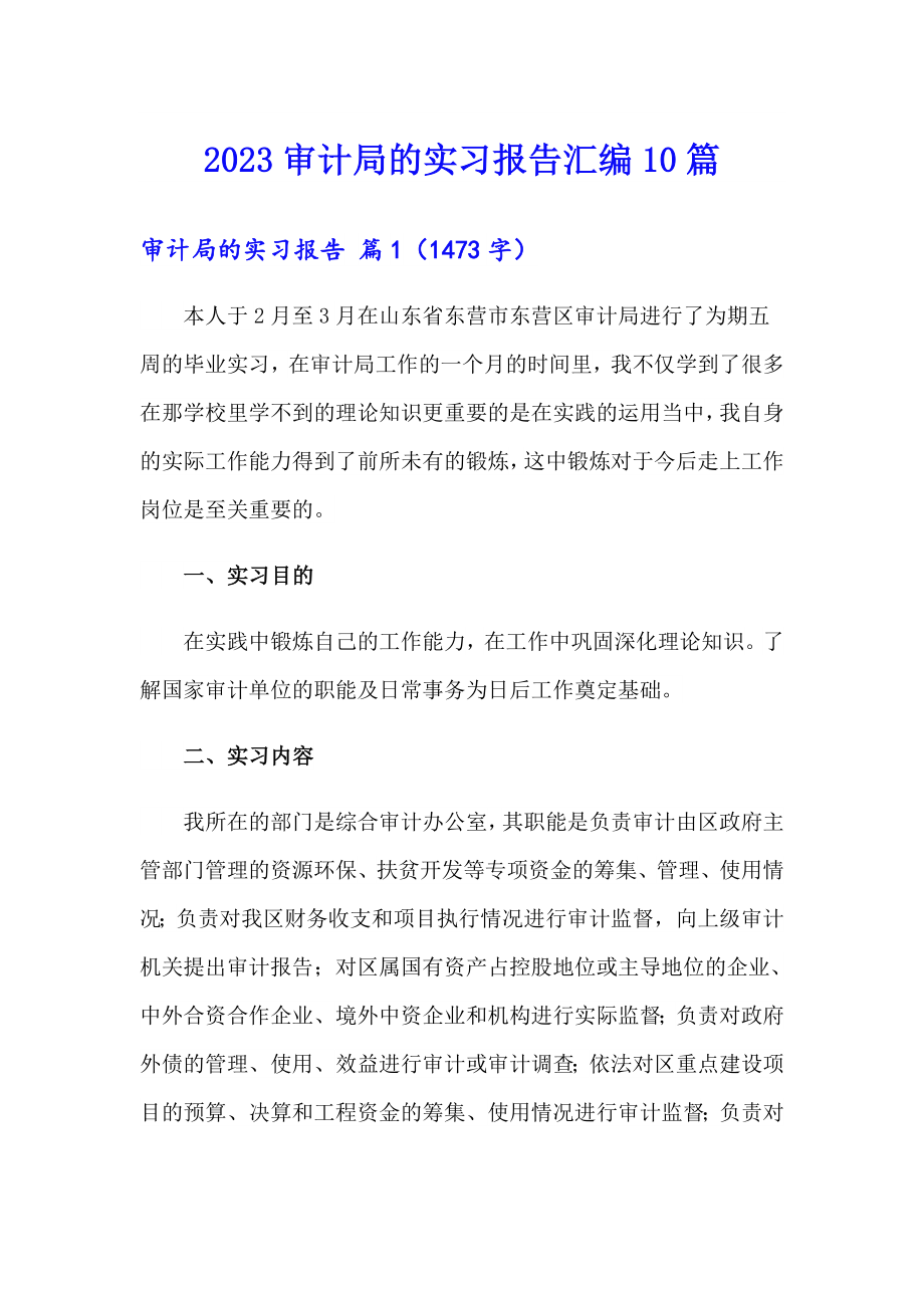 2023审计局的实习报告汇编10篇_第1页