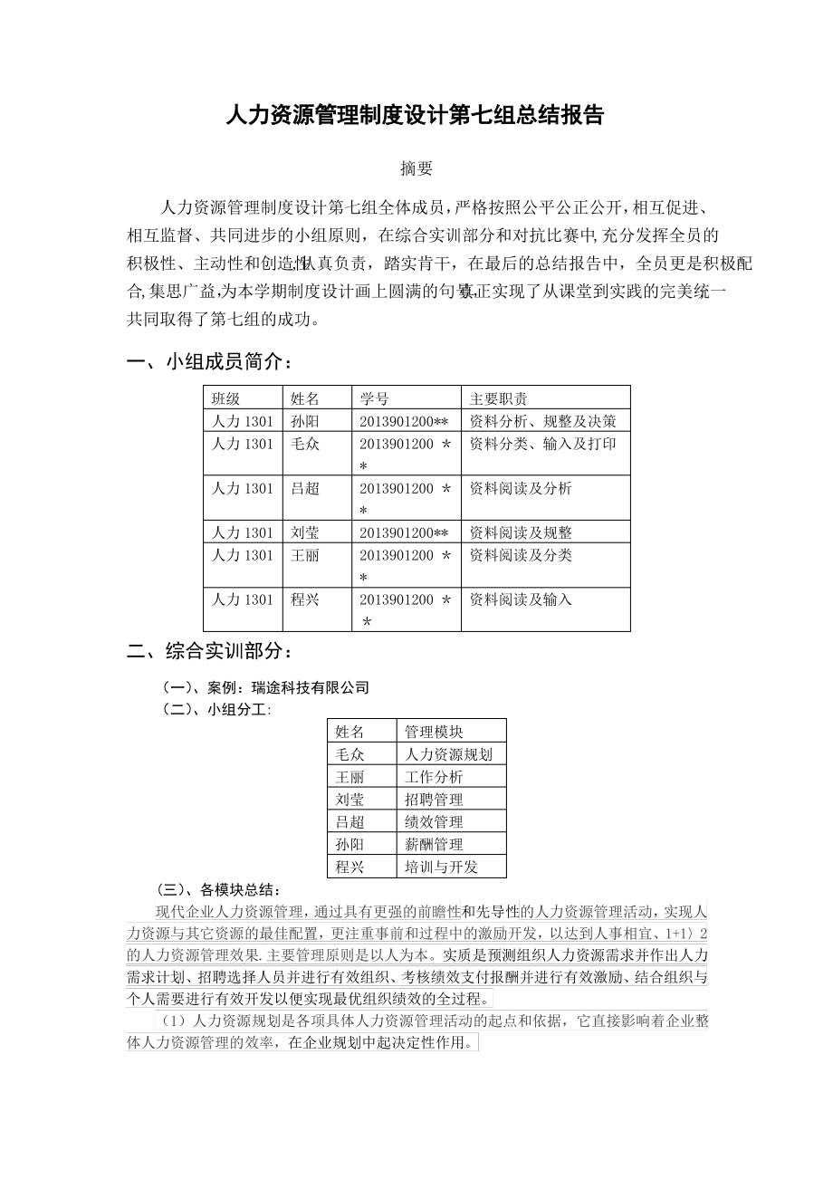 人力资源管理制度设计第七组总结报告_第1页