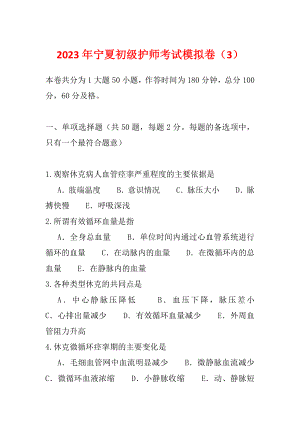 2023年宁夏初级护师考试模拟卷（3）
