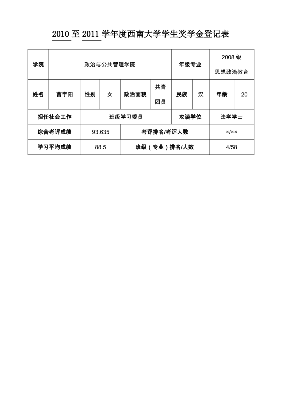 大学奖学金申请表_第1页