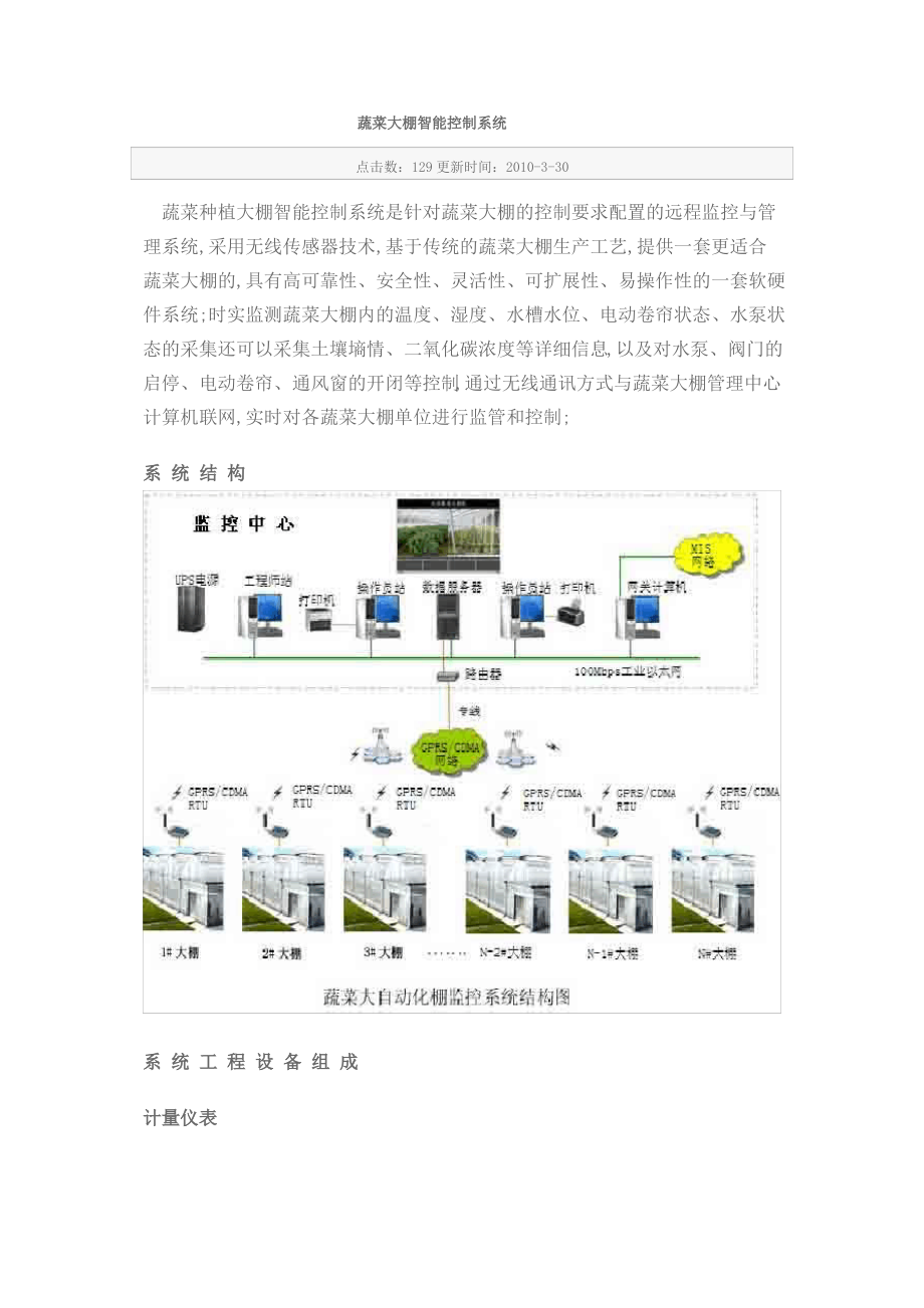 蔬菜大棚自动化控制系统_第1页