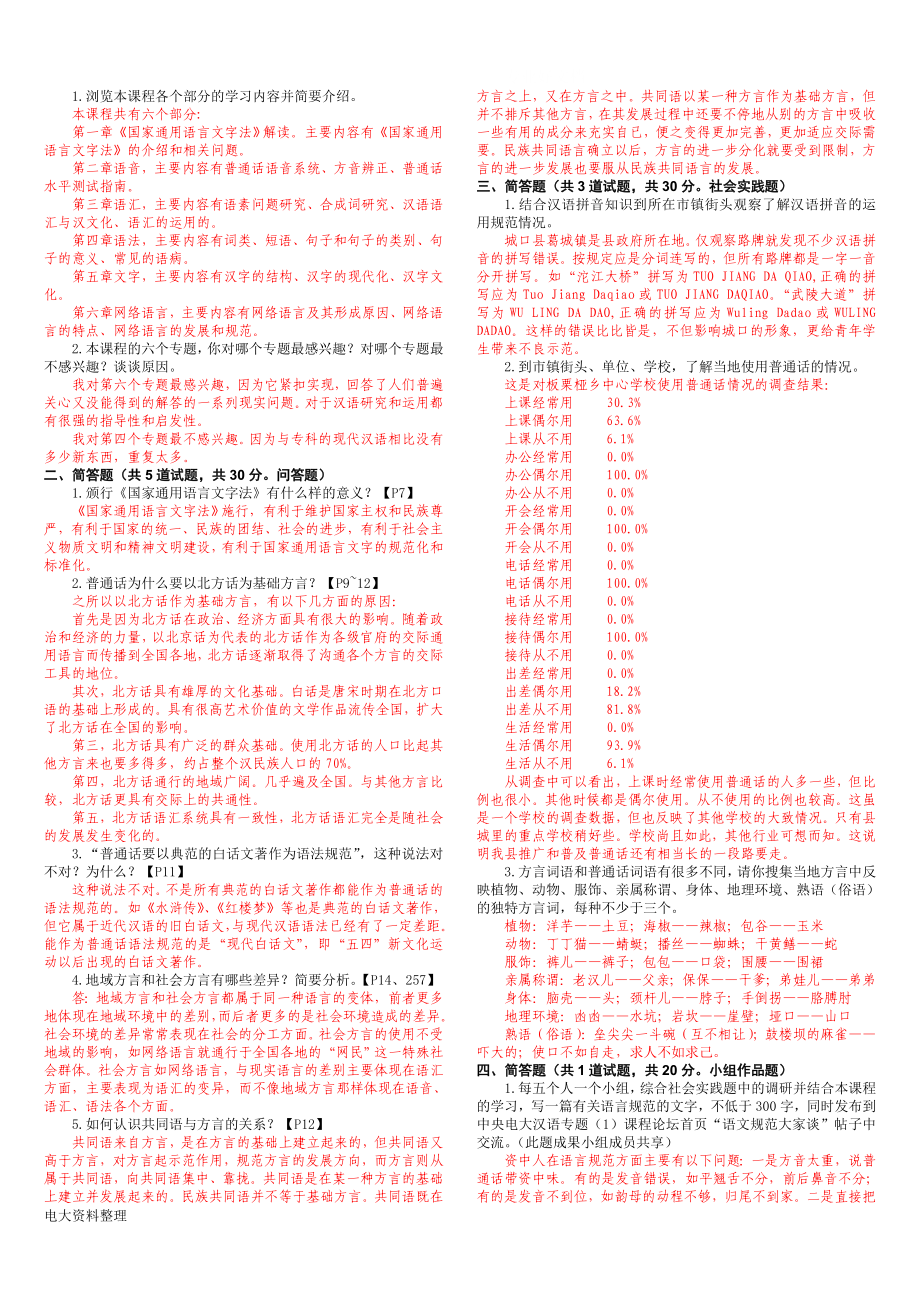 2017年电大现代汉语专题平台作业复习资料参考_第1页
