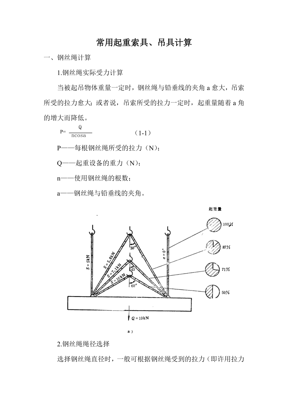 《施工组织设计》吊装作业钢丝绳选用计算书_第1页