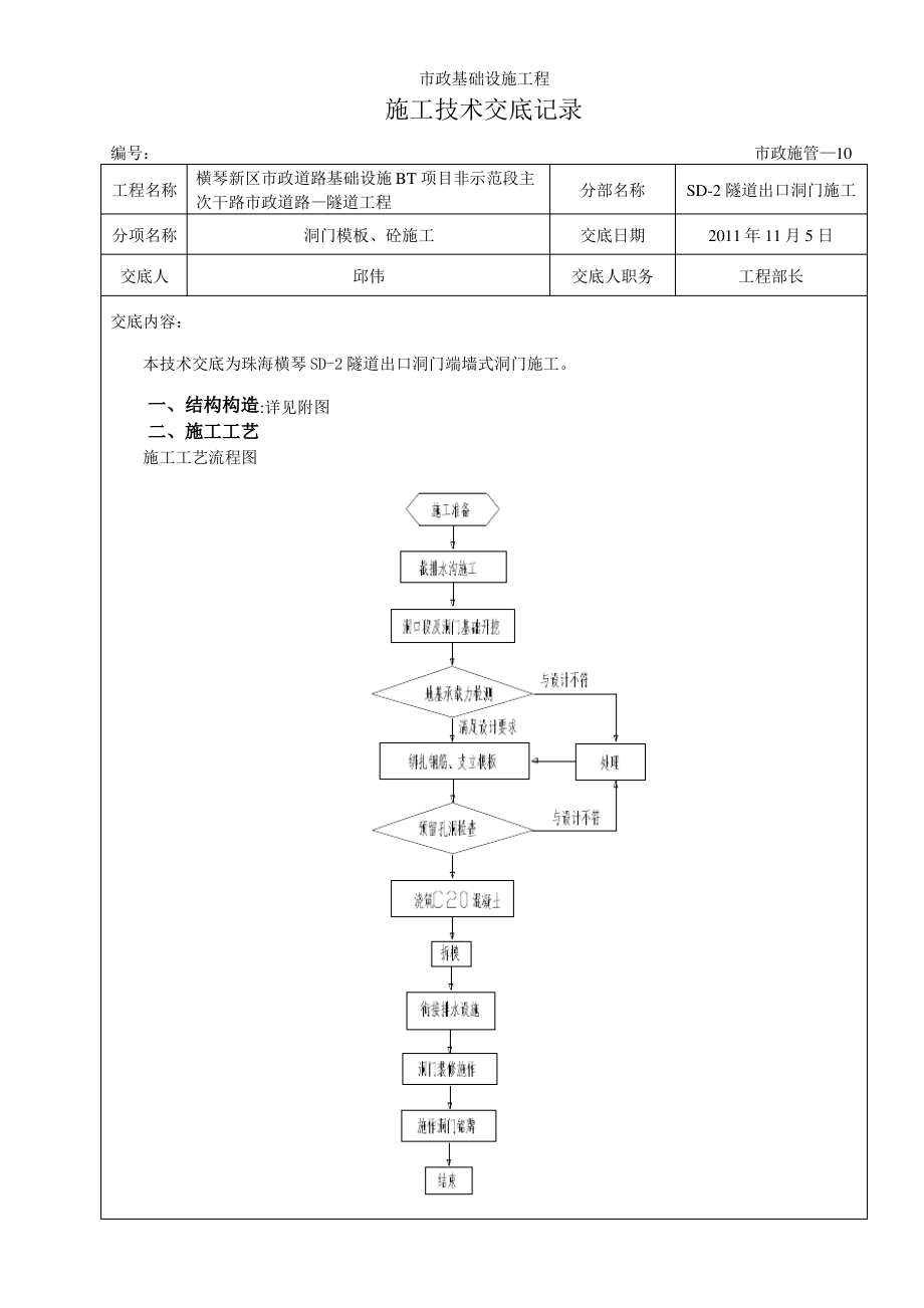 隧道洞门施工技术交底1_第1页