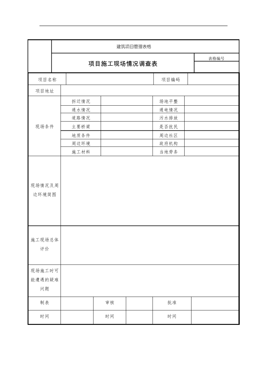 项目施工现场情况调查表_第1页